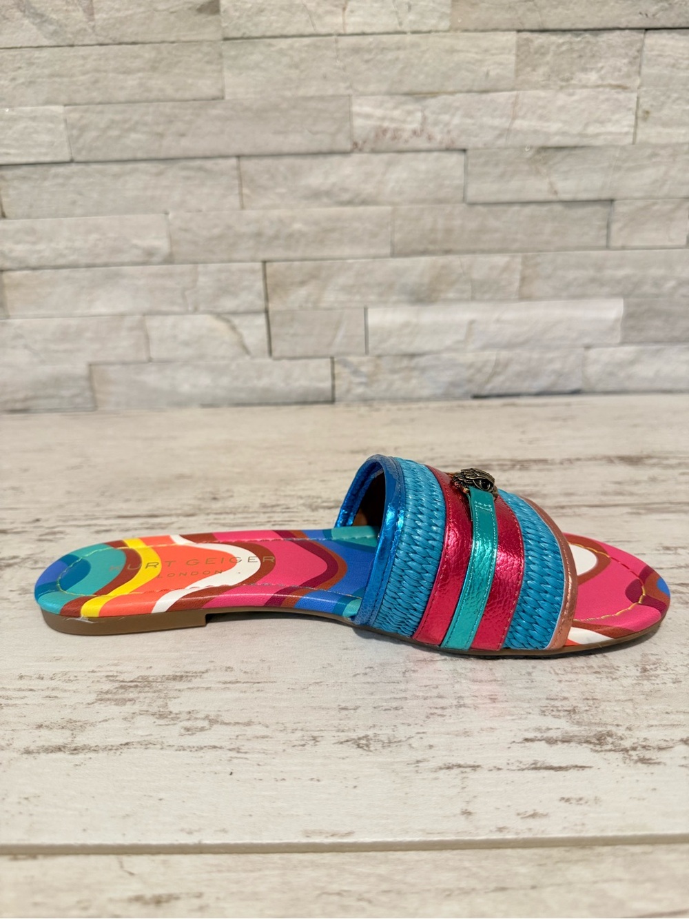 Kurt Geiger SOUTHBANK FLAT SLIDE RAFFIA SANDALS Multicolor New Size 38 - 7.5US - Picture 10 of 16